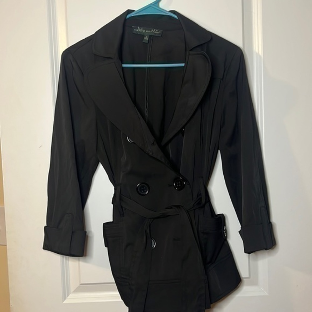 - Harve Benard‎ black pea coat with tie and pockets